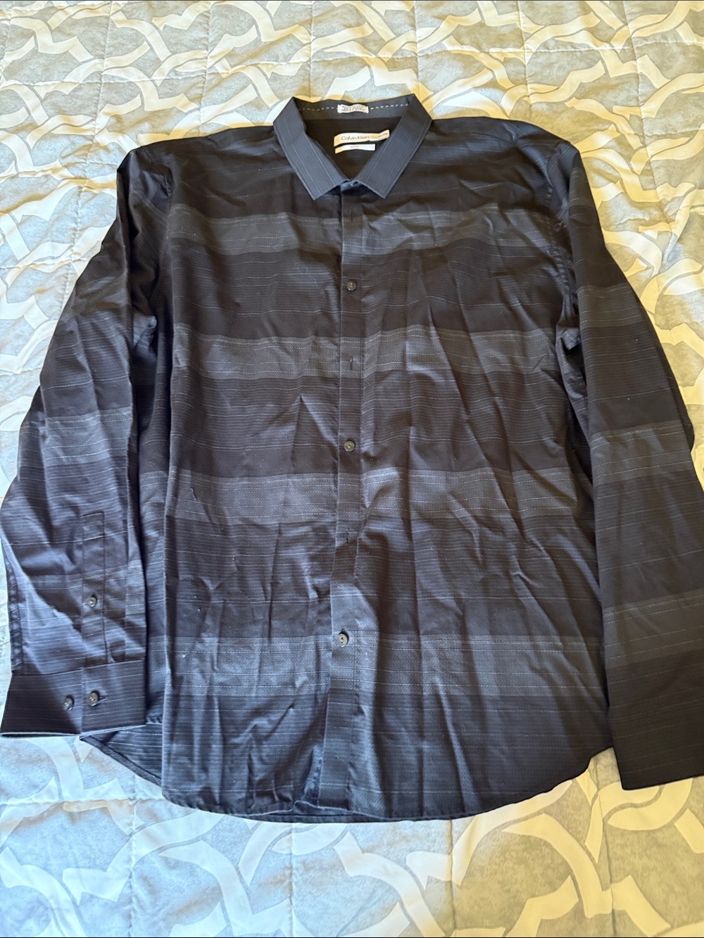 Calvin Klein Men's Black Subtle Stripe Dress Shirt